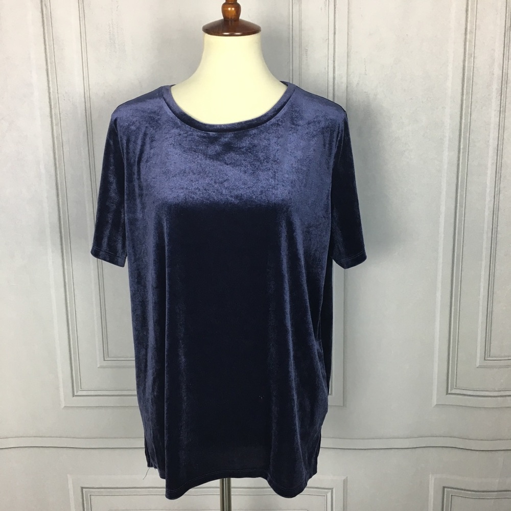 Old Navy Blue Velvet Short Sleeve Tee Sz L - Picture 2 of 7